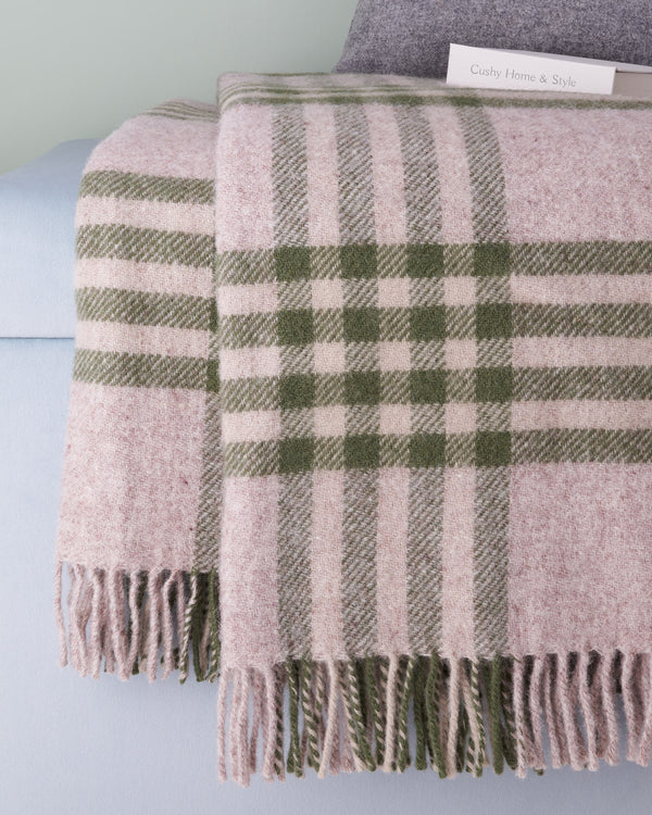 Tweedmill hex check olive wool blanket throw