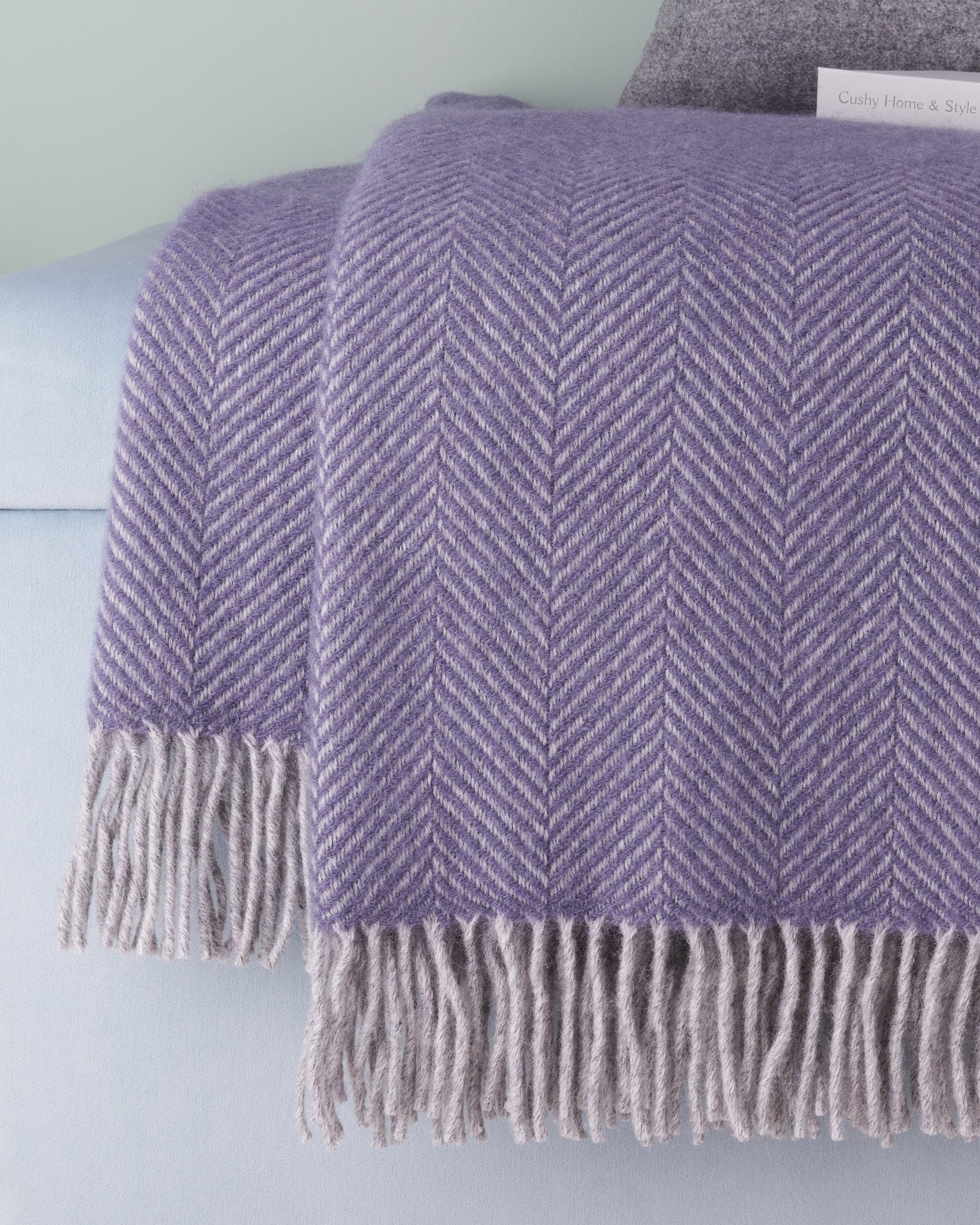 Tweedmill lavender and silver grey herringbone wool blanket throw