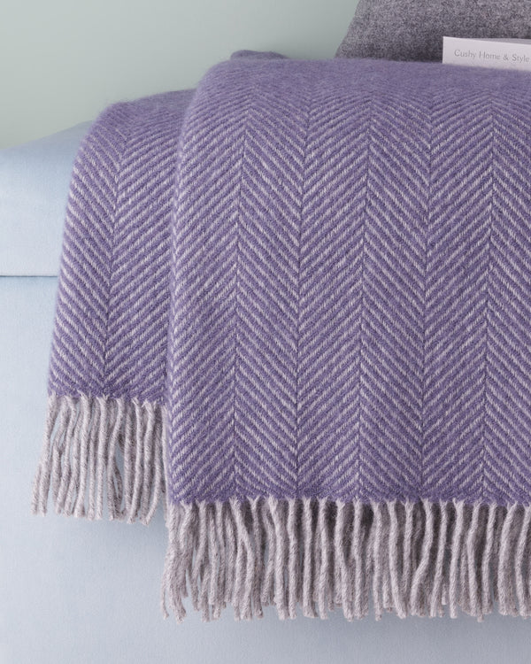 Tweedmill lavender and silver grey herringbone wool blanket throw